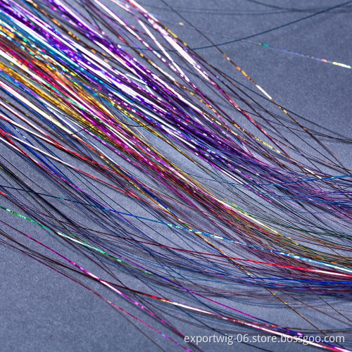 48inch 120cm Bling Rainbow Silk Hair Tinsel Extension Glitz colorful Synthetic Tinsel Hair Extensions